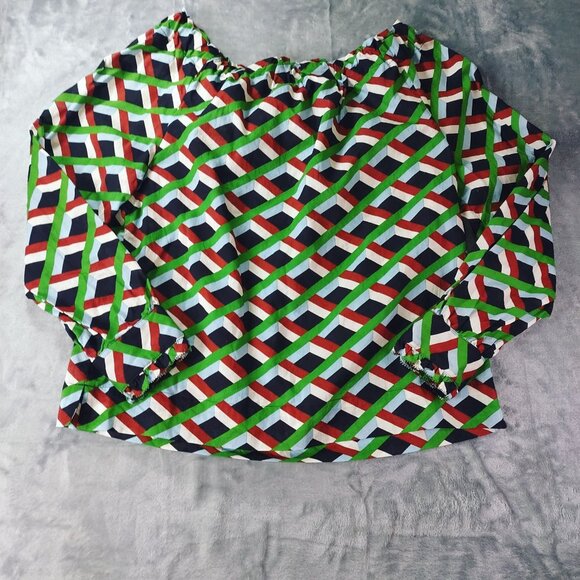 J.Crew Womens Geometric Print Peasant Blouse S Multicolor Bow Tie Boho Top - Picture 5 of 9